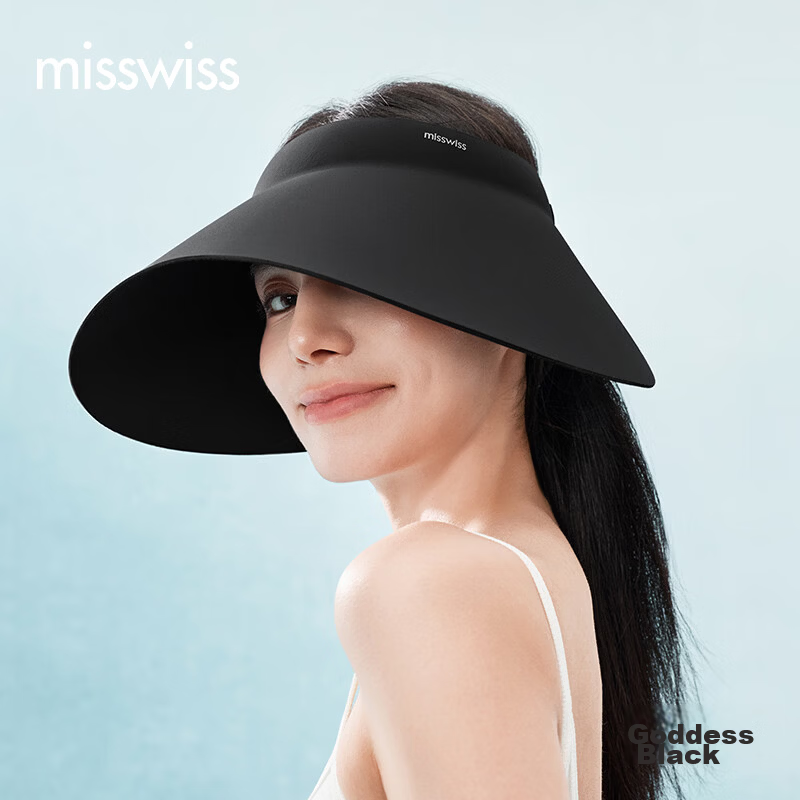MissWiss Qi Wei Same Style Sun Protection Hat Visor UV Protection Open Top Sun Hat Goddess Black