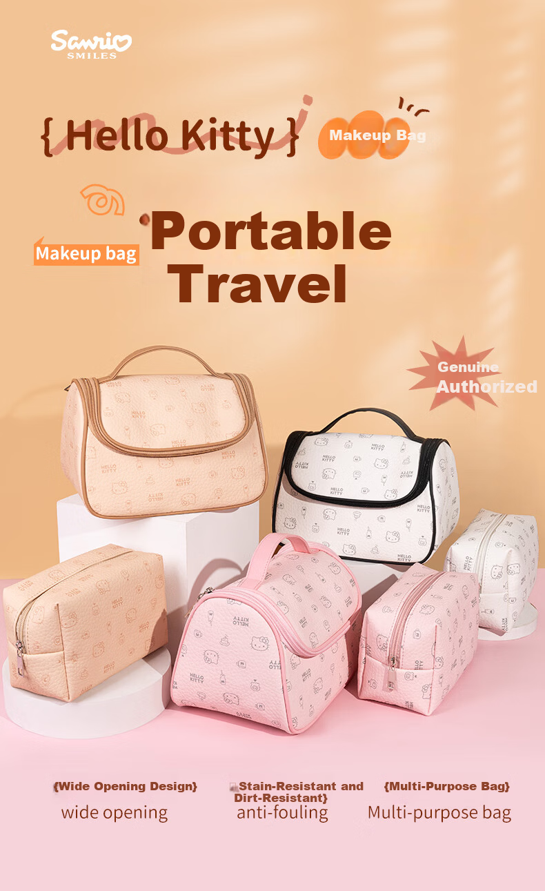 SANRIO Hello Kitty Large Capacity Cosmetic Bag Portable Travel Toiletry Bag Waterproof Authentic 1