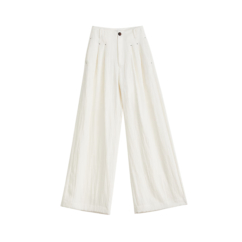 FAESSLIN Urban Old Money Style White Linen Summer Slim Wide-Leg Casual Pants for Women