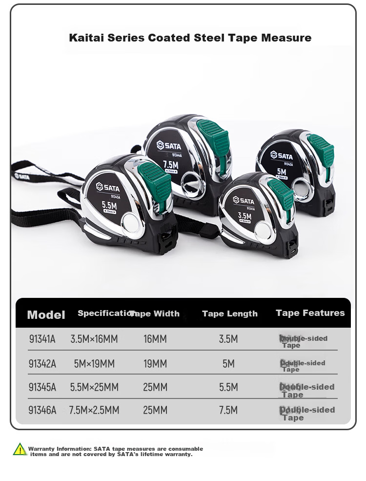 SATA 91333A Kaifeng Series Rubber-Coated Steel Tape Measure, 3.5M X 16MM, Double-Sided Measuring Tape with Rubber Coating And Locking Mechanism 13