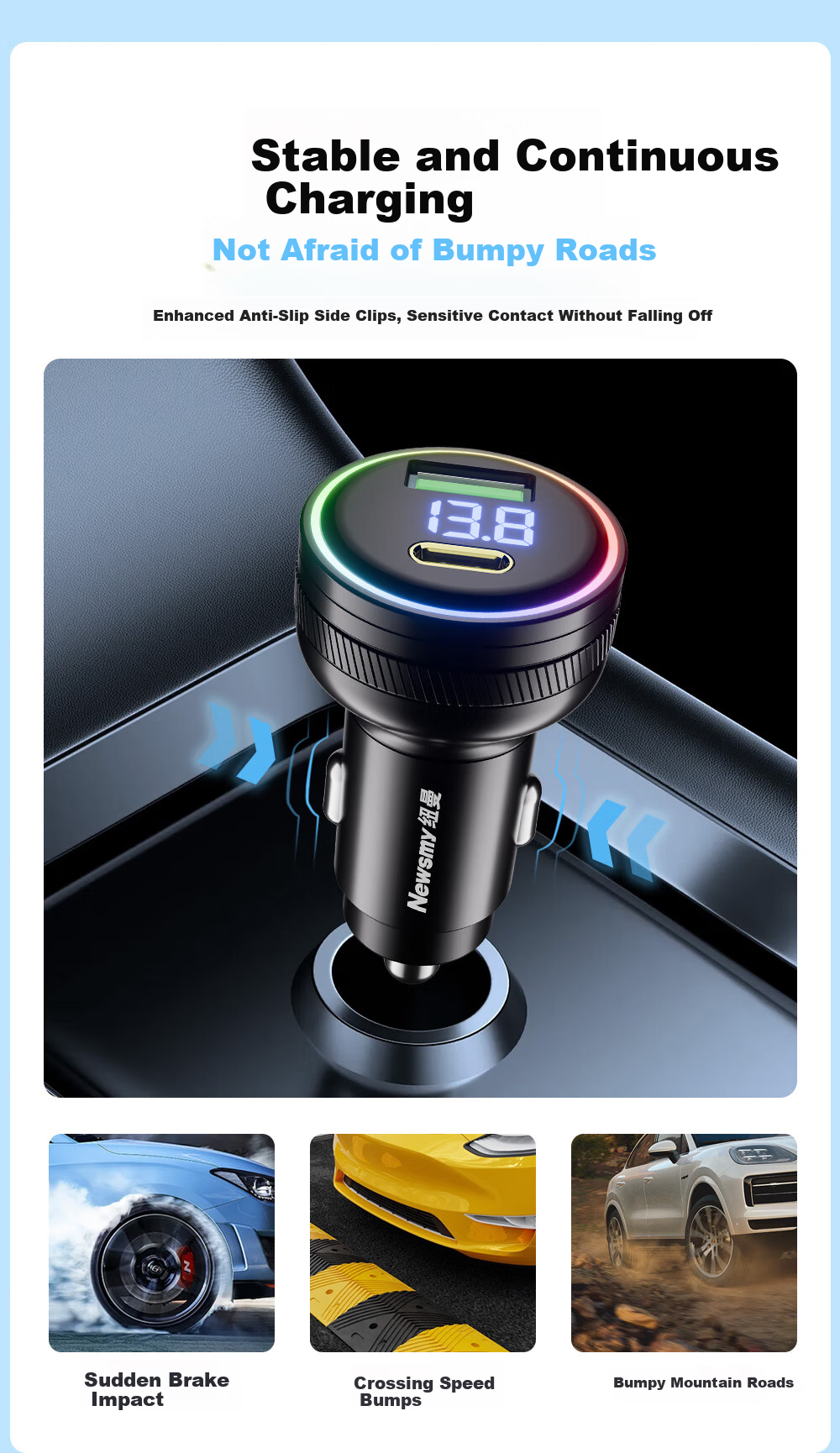 Newsmy 100W Car Charger Super Fast Charging Compatible with OnePlus Realme Huawei Supports OPPO/VIVO Dual Port Fast Charging 12