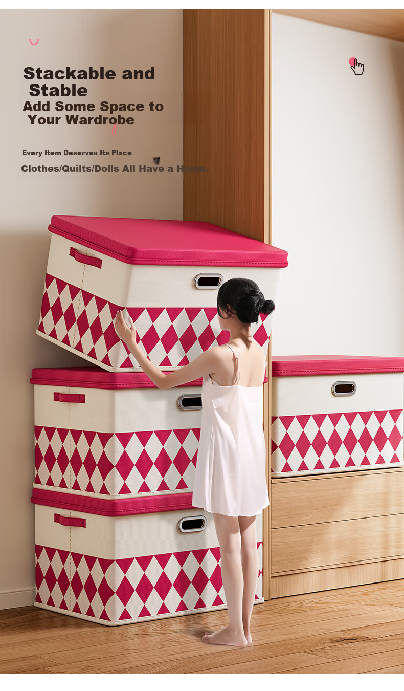 Natural House Large Foldable Clothes Storage Box for Home, Pink, Large Capacity 7