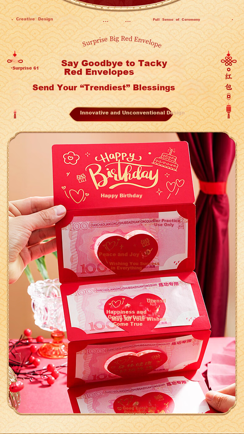 New New Fine Art Birthday Red Envelope for Parents Gift Red Packet Ang Pao Set of 2 4