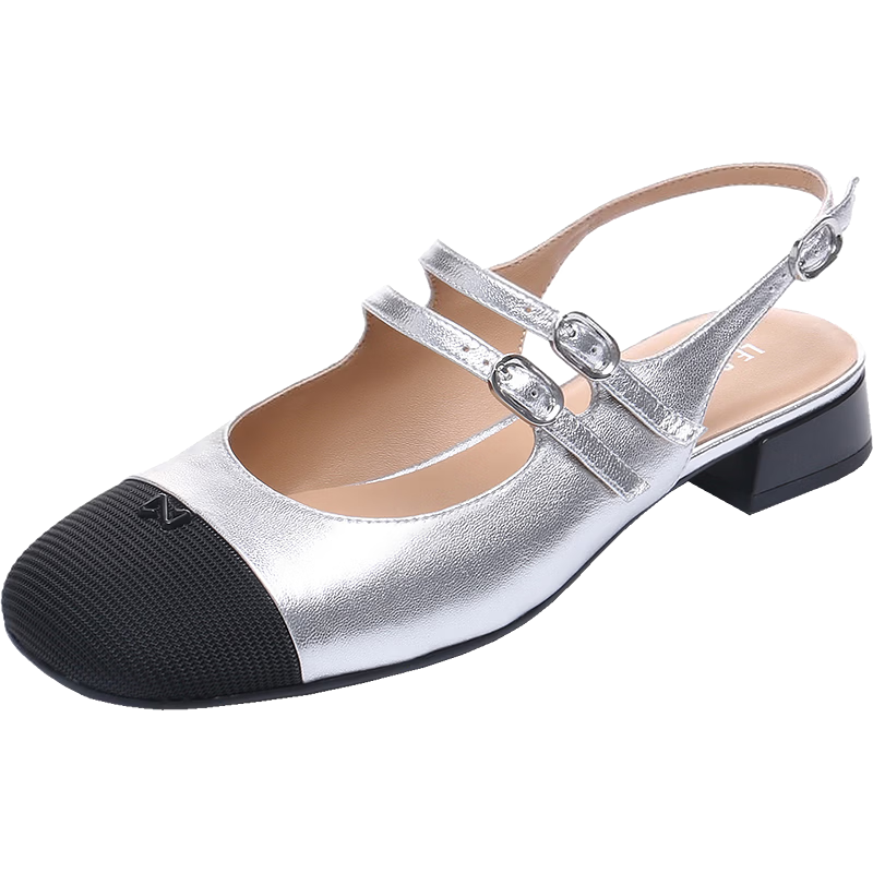 Le Saunda 2026 Summer New Lambskin Chunky Heel Fashion Mary Jane Sandals Women 7M30901 Starry Silver SVK39