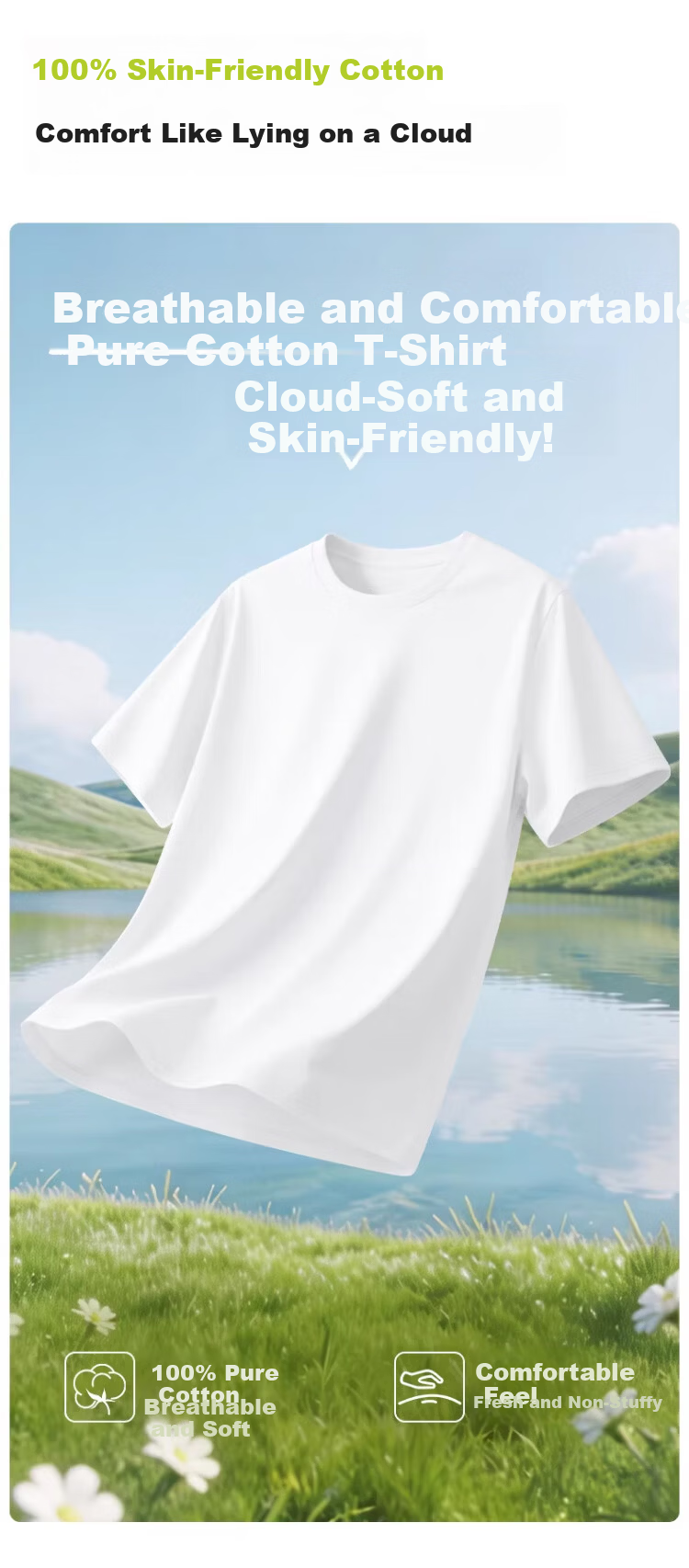 Langsha Pure Cotton Short Sleeve T-Shirt Men Wide Shoulder Summer New Women's Regular Shoulder Half Sleeve Unisex Top Base Shirt 3