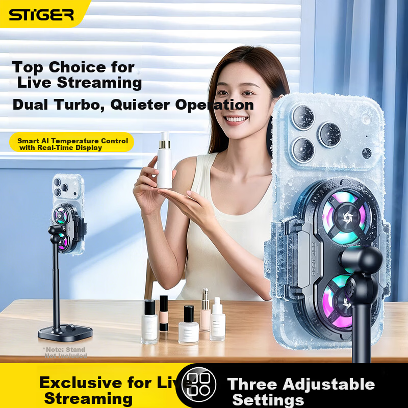 STEK Dual-Core Cooling | Smart AI Temperature Control Mobile Phone Cooler Live Streaming Cooling Device Semiconductor Cooling Back Clip for Apple iPhone 17