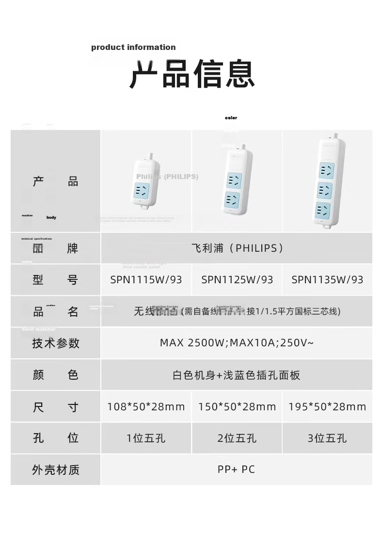PHILIPS New National Standard Safety Socket Wireless Power Strip Without Cord Child Safety Protection Door Self-Wiring 2-Socket 5-Hole Power Board Extension Cord Socket Outlet 10