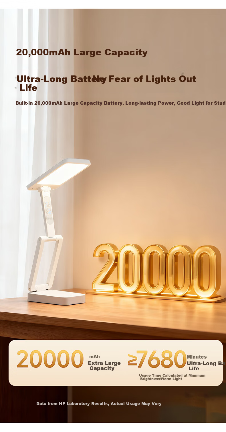 HP Ultra-Long Battery Life Rechargeable Desk Lamp Pure Light Study Lamp AA Grade Student Dormitory Reading Desk Lamp Angel Light 2