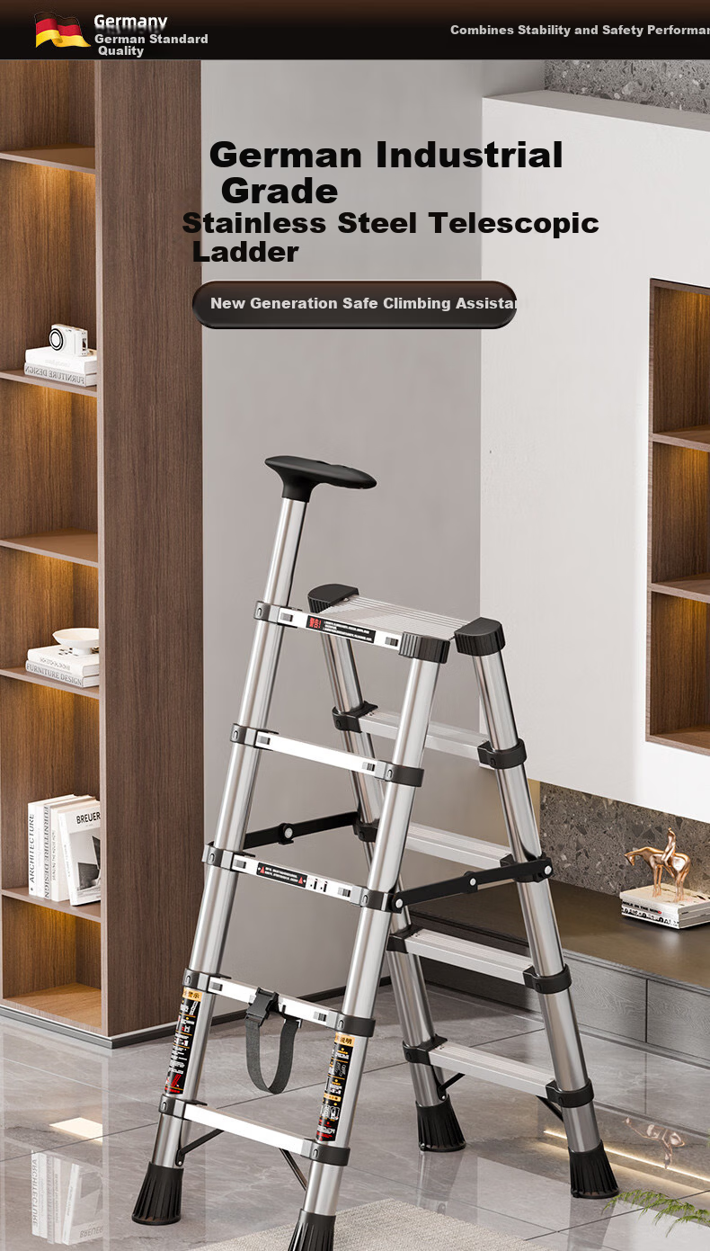 Yilin Home Folding Telescopic Indoor Multi-Functional Stainless Steel Portable Thickened Step Ladder - BS5 Steps 1