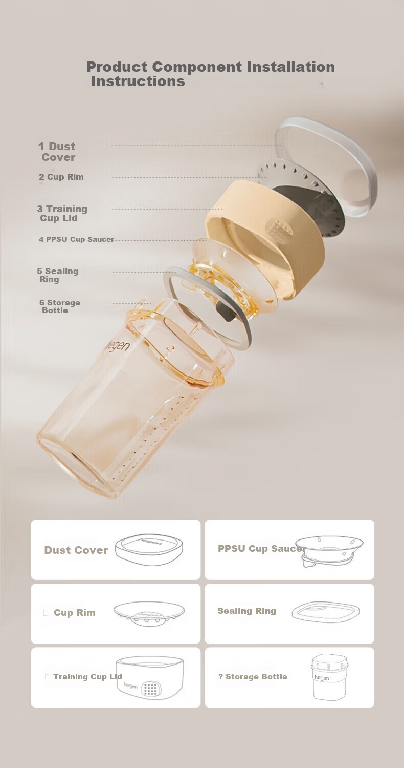 HEGEN Straw Cup Children's Training Cup Baby Direct Drinking Bottle Over 9 Months Baby Gift Set 19