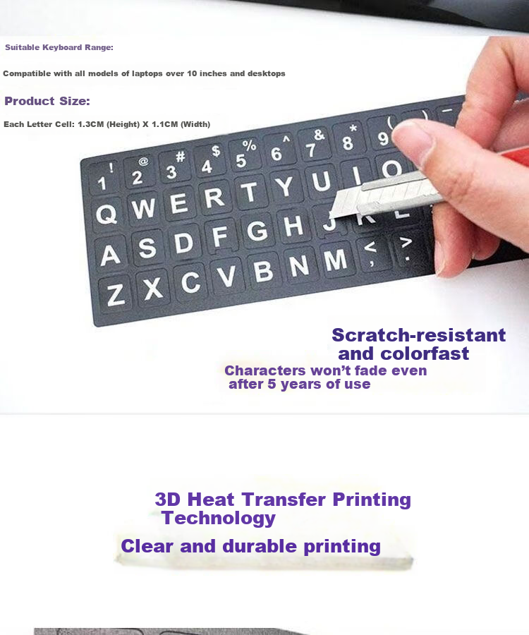 GOTOVAN Keyboard Sticker Keycap Letter Stickers Laptop Desktop Computer Protective Label Single English Repair Non-Fading Keycap Sticker 3