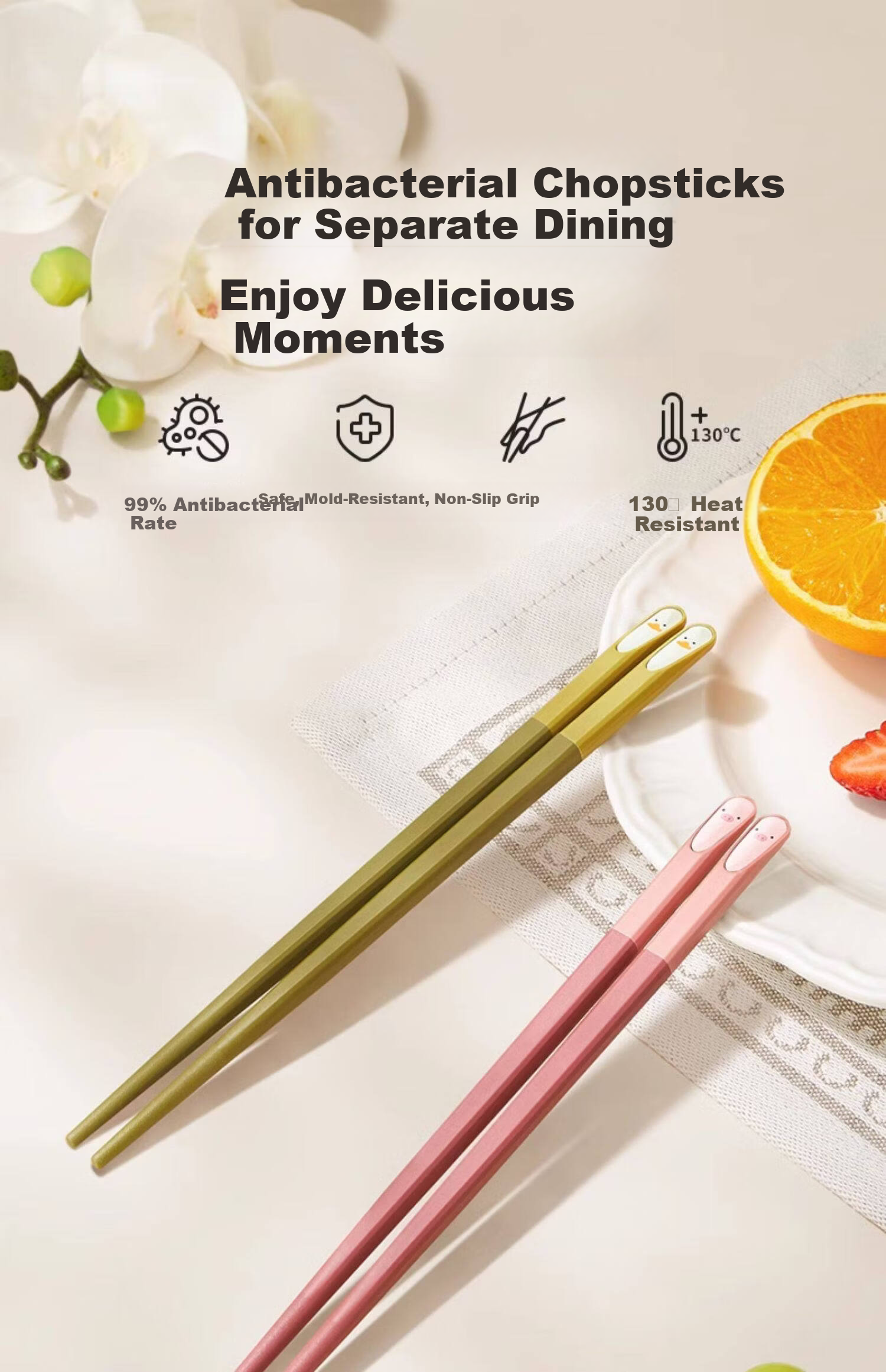 AIBEDILA Children's Chopsticks Baby Non-Slip Antibacterial High-Temperature Resistant Short Training Chopsticks for Ages 3-12 Pink with Lunch Box 1