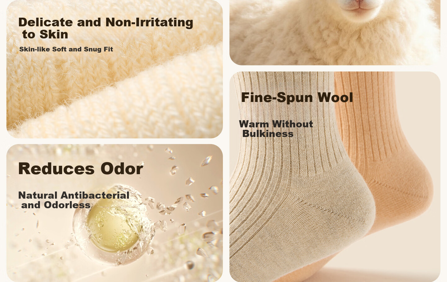 Mianzhu Wool Children's Socks Spring Summer Boys Girls Non-Slip Solid Color Thick Mid-Calf Socks 4 Pairs 9