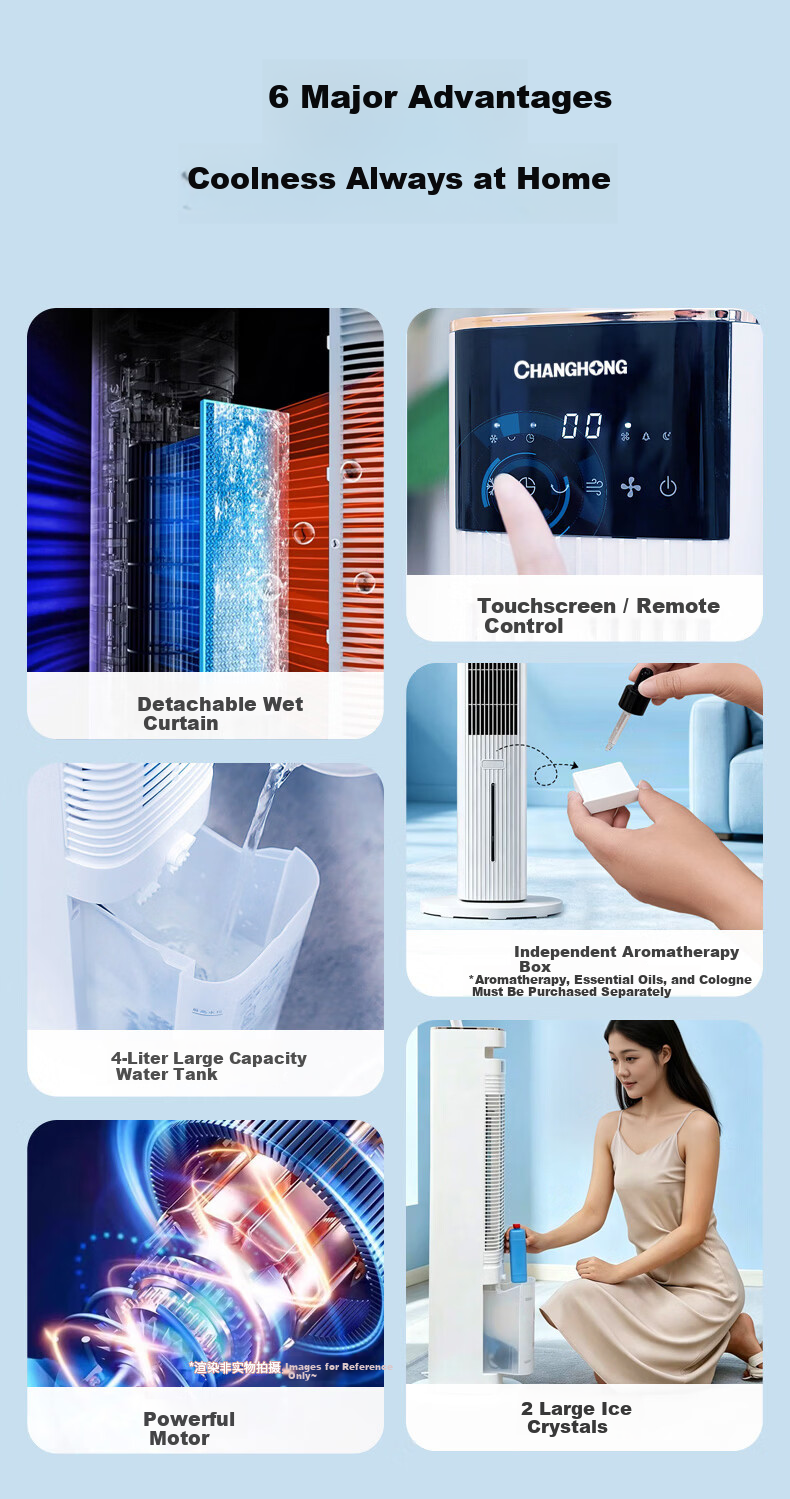 CHANGHONG Home Air Cooler Fan Voice-Controlled Cooling Fan Single Cooling Humidifying Electric Fan Standing Water Cooling Tower Fan High Wind Power Bladeless Cooling Fan Portable Mini Air Conditioner  2
