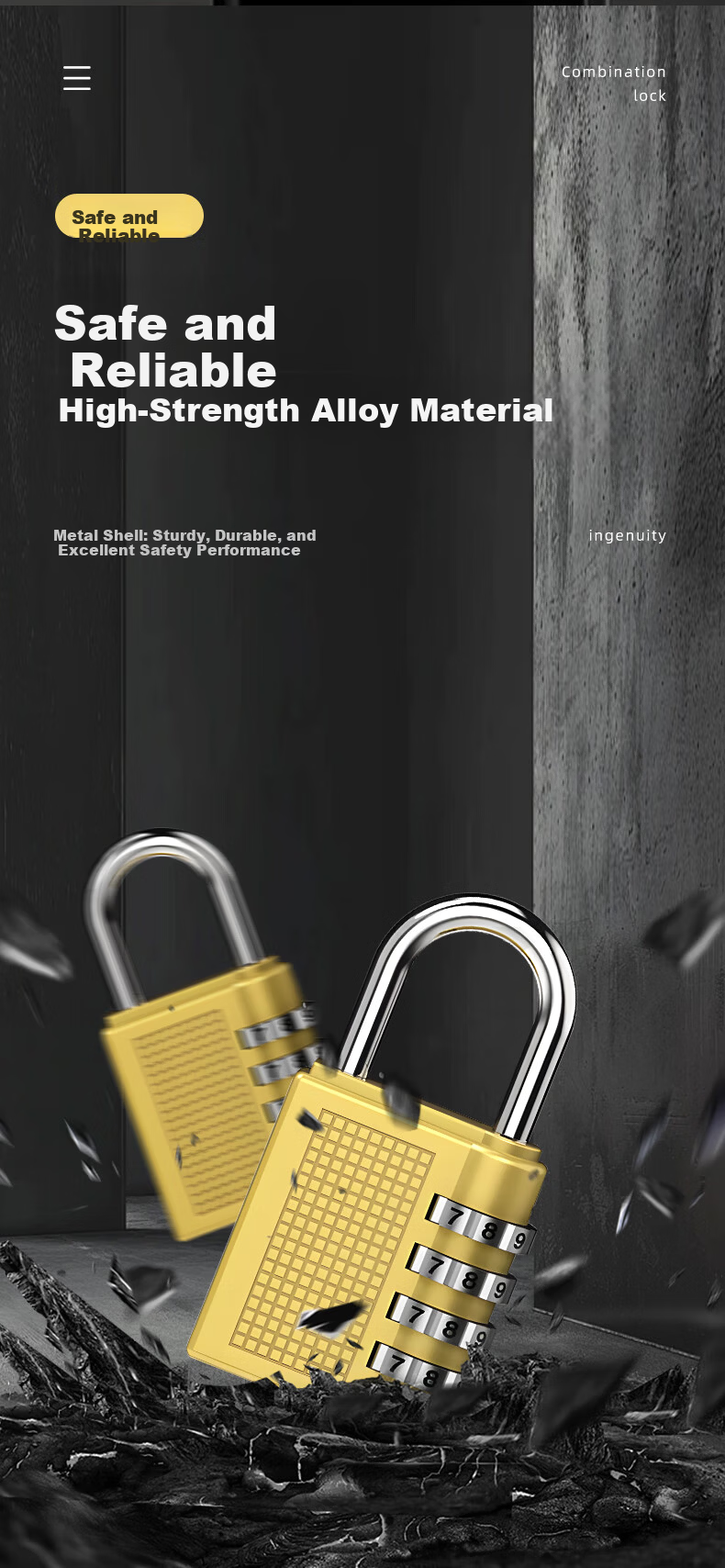 Artiya Copper 4-Digit Combination Padlock for Luggage Toolbox Student Dorm Gym Locker Door Lock 4
