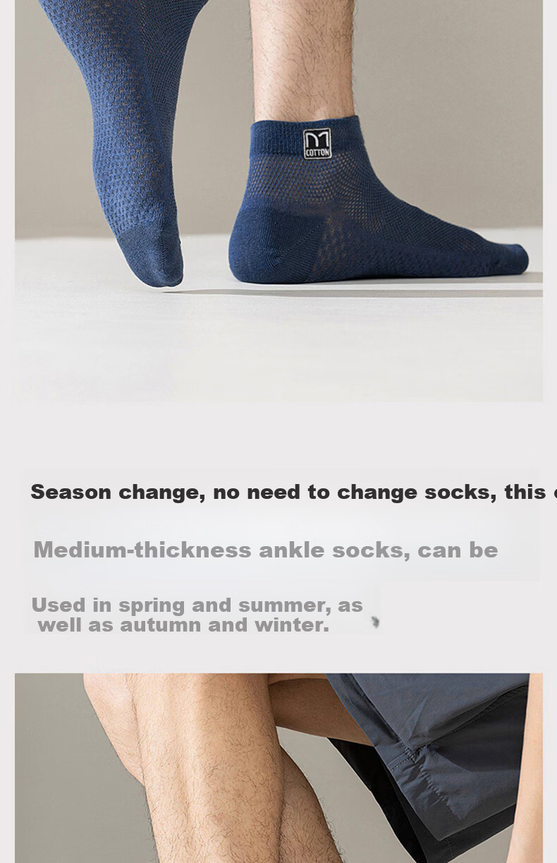 Mianmanman Men's Socks, 100% Pure Cotton Short Socks, Essential Oil, 10A Grade Antibacterial And Odor-Resistant, Breathable Summer Boat Socks, Business Short Tube Socks, 6 Pairs 8