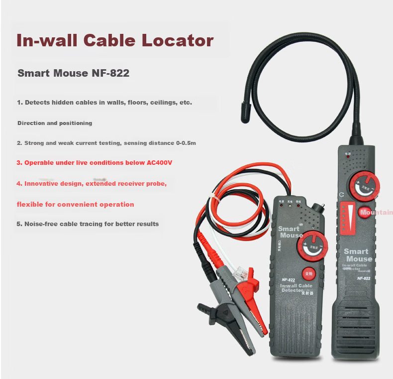 Smart Mouse NF-820 Cable Locator Anti-Interference Wire Tracker High-Voltage Cable Detector Wall Wire Tracer Tester 3