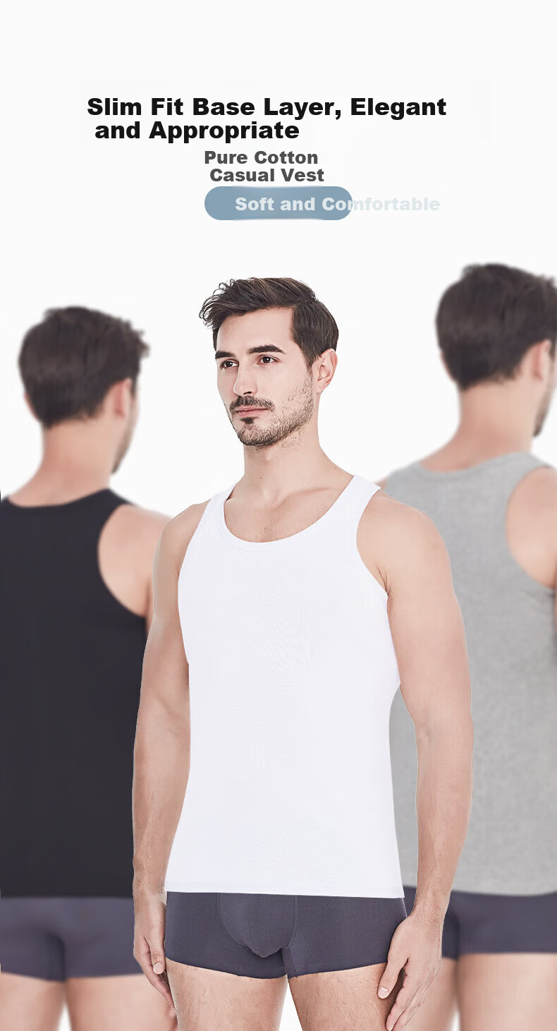 ROMON Men's Summer Cotton Vest 100% Cotton Loose Fit Large Size Undershirt Tank Top 1