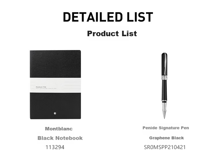 MONTBLANC Black Notebook + Italian Pinafore Signature Pen Set, Basic Version, Father's Day Gift 4