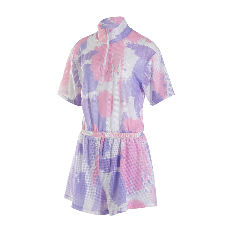 ANTA Women's Two-Piece Short Sleeve Swimsuit Three-Piece Set Beach Swimwear Sun Protection Colorful Vacation Gear Pink L