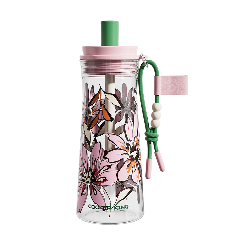 Chuida Huang 2026 New Plastic Water Cup High-Value Girls Straw Cup Flower Tea Cup 620ml (Pink Wild Chrysanthemum)