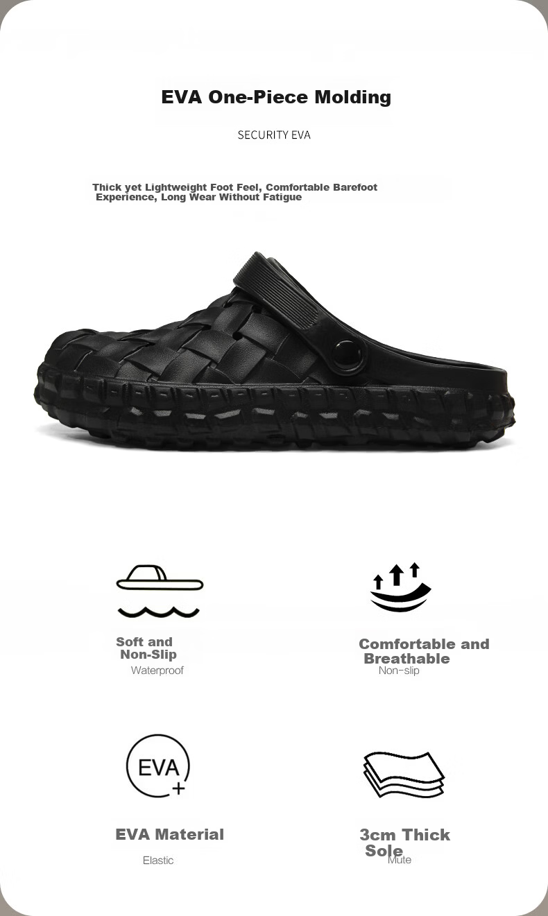 CXOCSI Men's EVA Thick Sole Outdoor Non-Slip Breathable Couple Closed-Toe Clogs Black Size 38-39 1