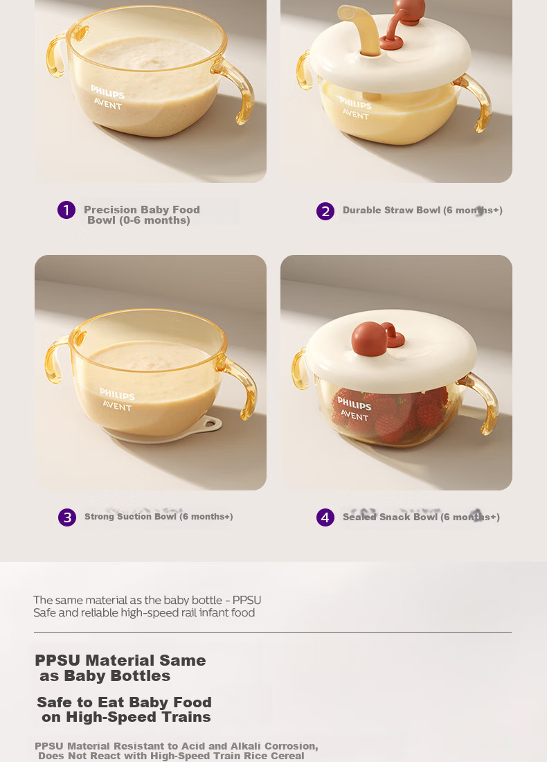 AVENT Philips Avent PPSU Baby Food Bowl Straw Bowl for Soup and Porridge Children's Rice Cereal Bowl Kids Lunch Box 4
