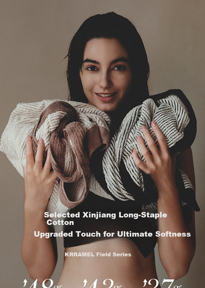 KRRAMEL 100% Pure Cotton Highly Absorbent Adult Face Towel Soft Cotton Bath Towel Wheat Field Brown 2