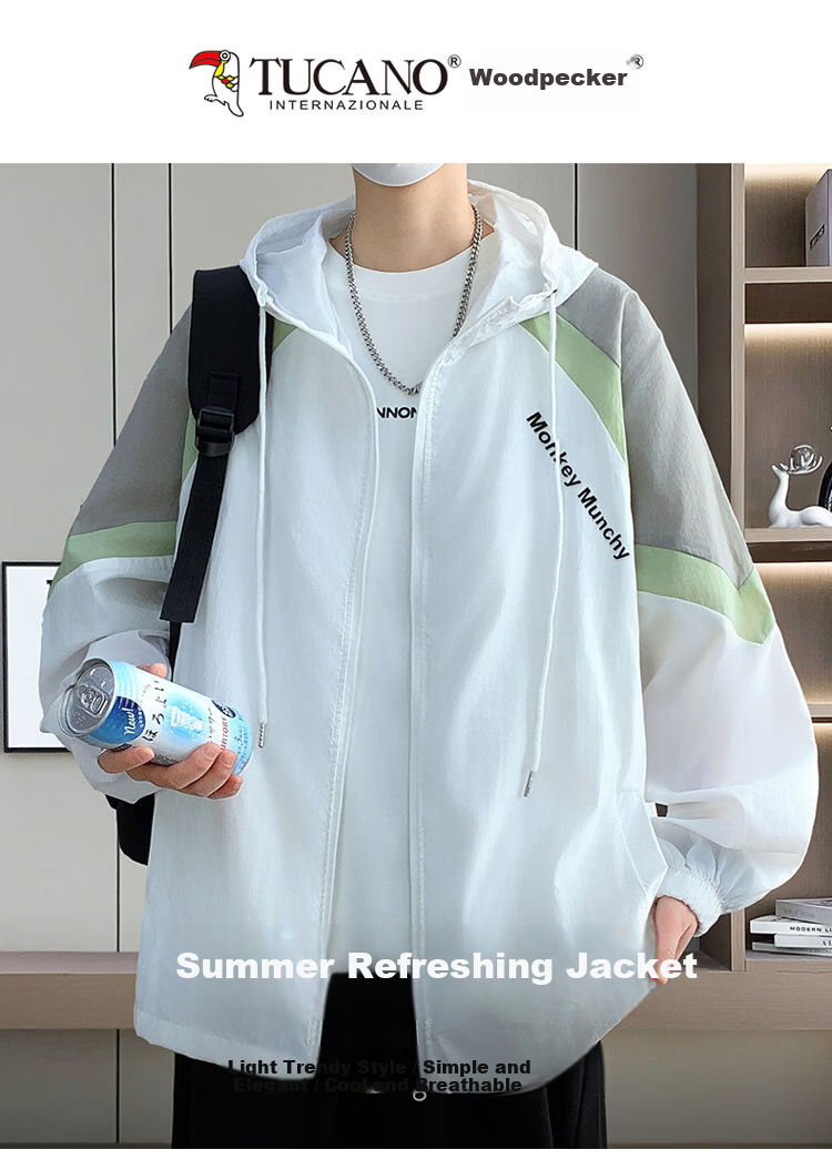 TUCANO Men's Summer Windproof Sun Protection Ice Silk Jacket Outdoor Cooling Quick-Dry Casual Lightweight Shirt White M 1