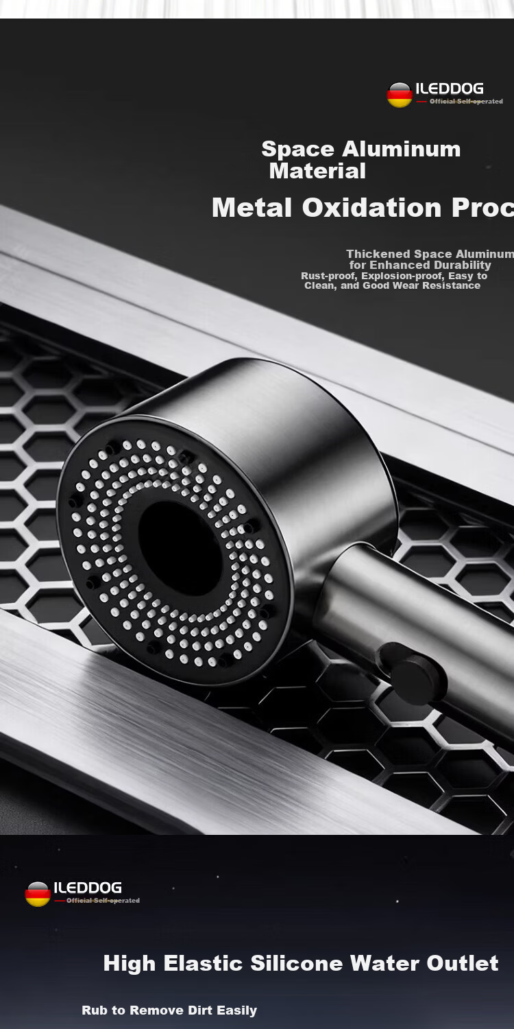ILeddog [Germany] High-Pressure Shower Head Space Aluminum Handheld Bathroom Shower JS Handheld 11
