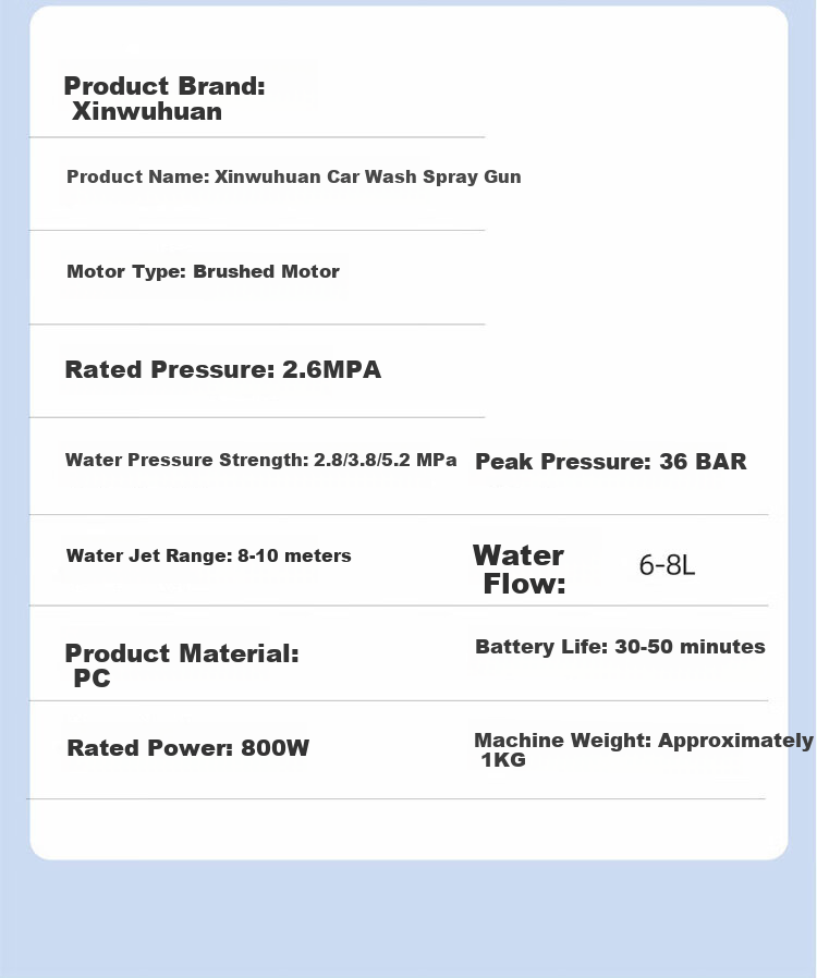 Xinwuhuan Wireless Car Washer Lithium Battery High-Pressure Water Gun Cleaning Machine Portable Brushless Motor Single Lithium Battery for Home and Garden 9