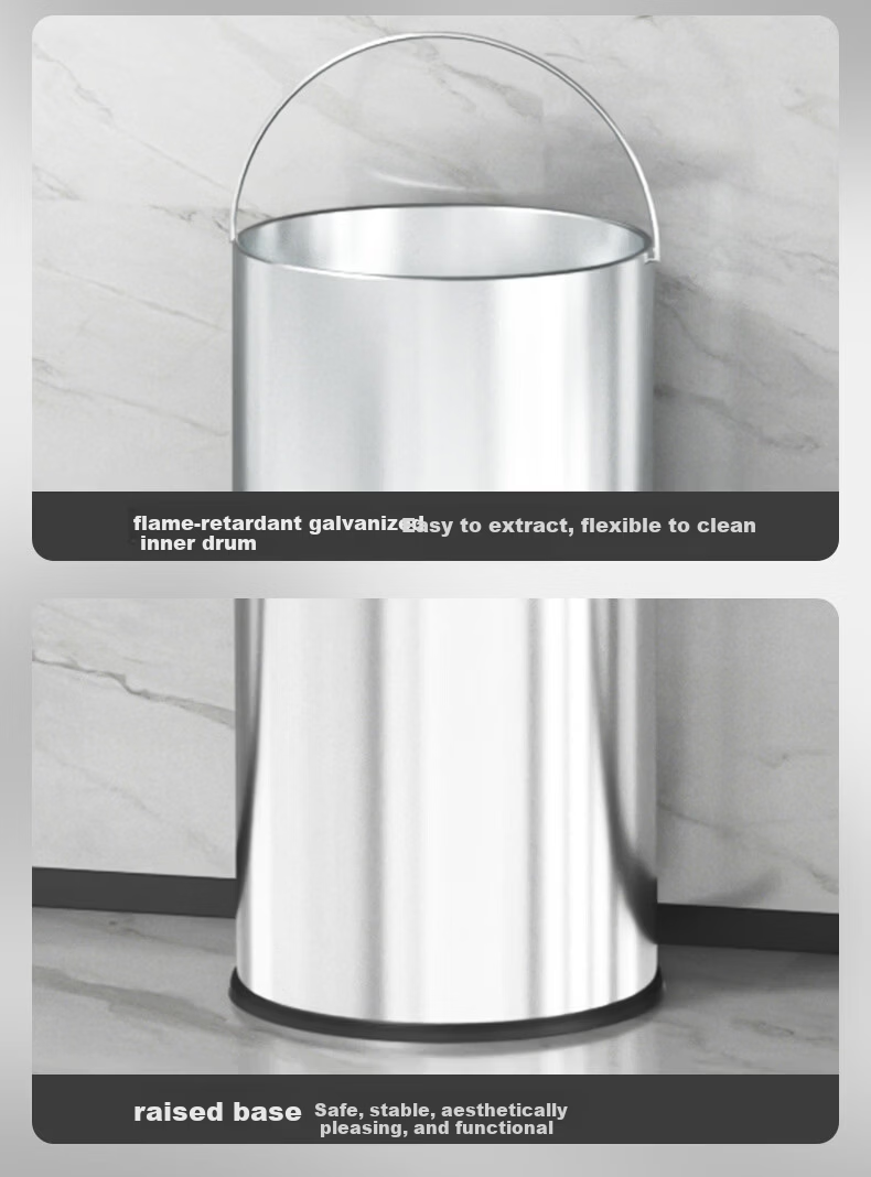 Supercloud Stainless Steel Trash Can Large 60L Flip-Top Upright Indoor Outdoor Mall Hotel Swing Lid Hong Kong Style Garbage Bin 9