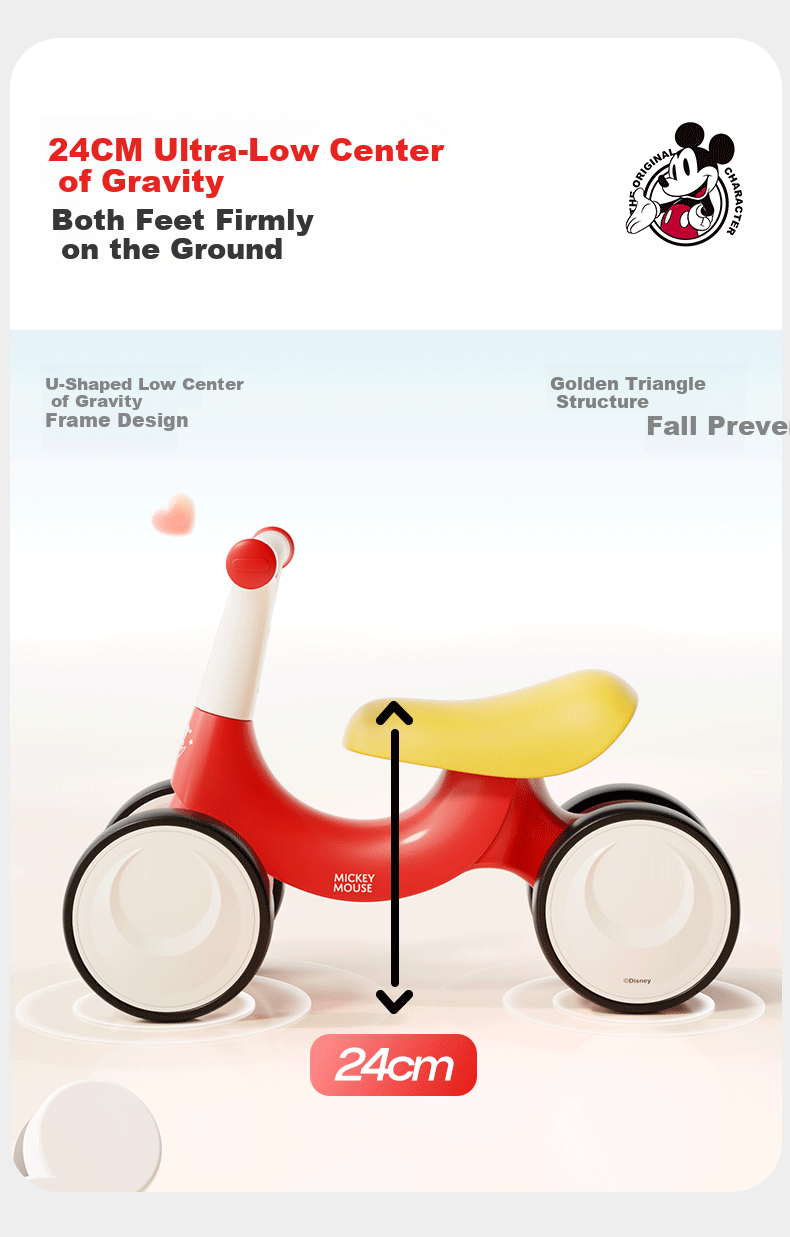Disney Toddler Balance Bike 1-3 Years Anti-Tip Baby Walker Ride-On Toy Birthday Gift 5