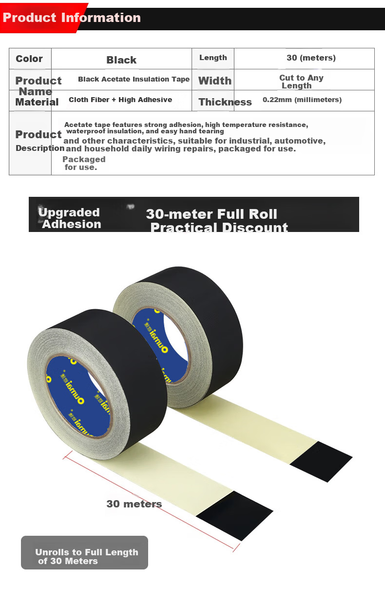 Oumai Acetate Cloth Tape High Temperature Resistant Insulation Tape for LCD Screen Flex Cable Bundling High Adhesive Electrical Tape 15mm x 30m 1 Roll 3