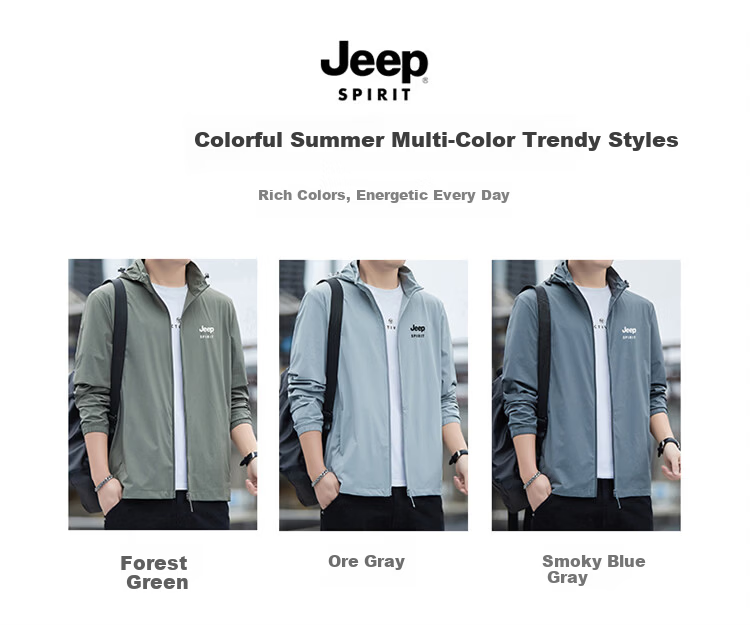 JEEP SPIRIT Men's Summer Ice Silk Lightweight Outdoor UV Protection Sun Jacket Forest Green XL 2