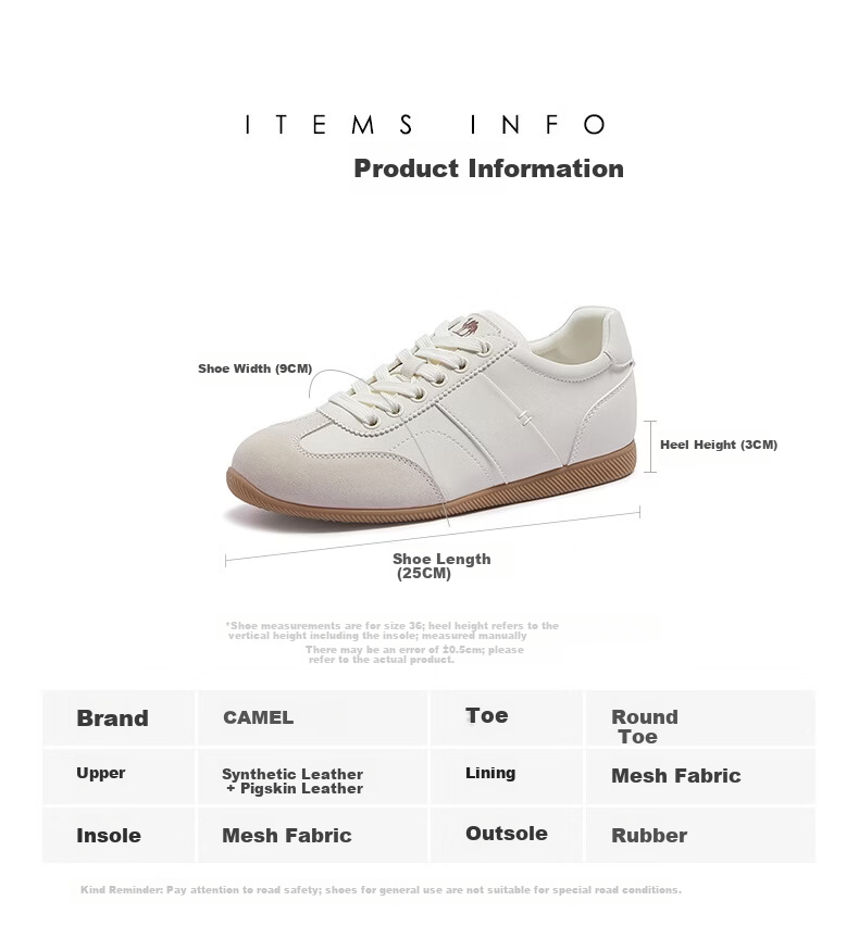 CAMEL Women's Casual Lightweight Thin-Soled Sports Shoes L26S255205 Off-White Size 37 12