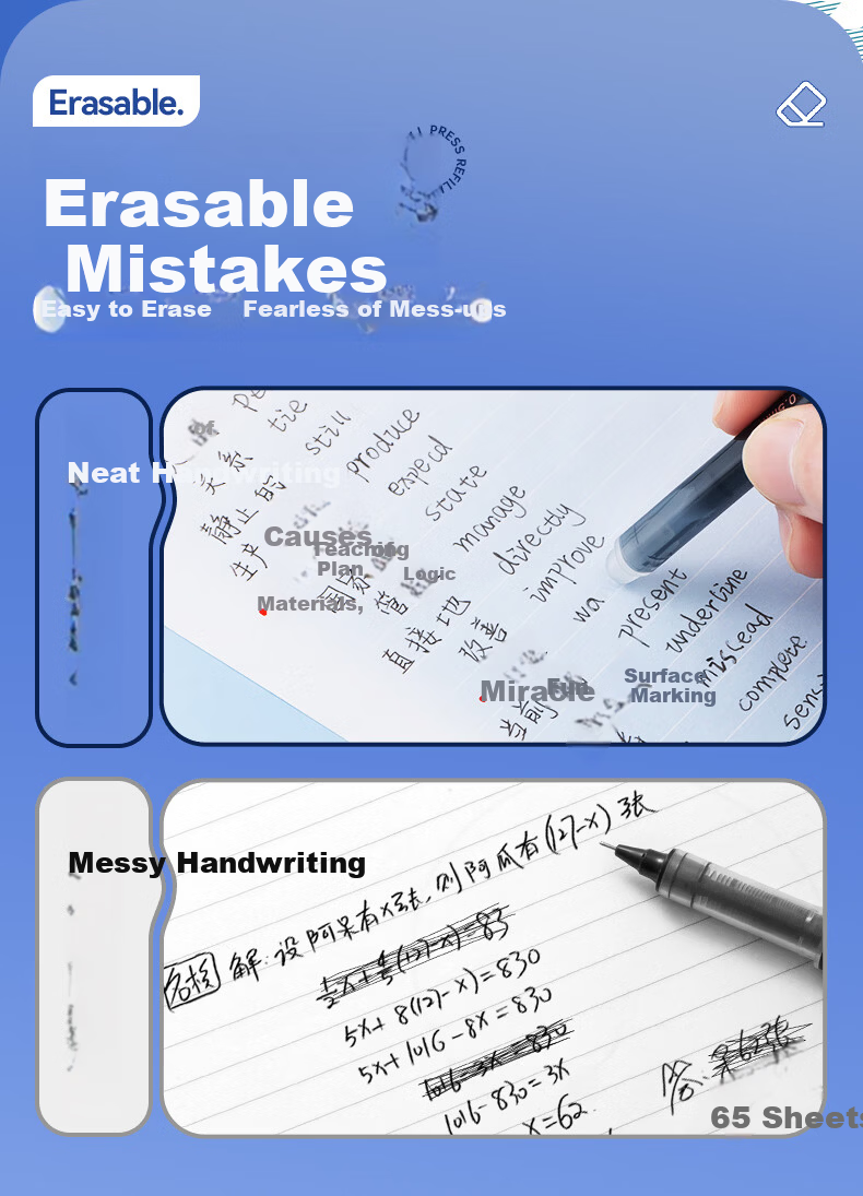 AIHAO Back to School Essential 0.5mm Erasable Gel Pen Full Needle Tube Heat Erasable Writing Pen for Students Crystal Blue 12-Pack 47932 2
