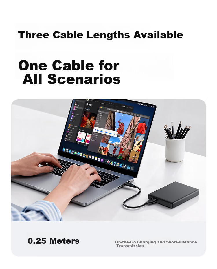 Baseus USB 3.0 Type-C Data Cable Charging Cable for External Hard Drive Transfer USB-C Compatible with Apple iPhone 17/16/15 Huawei Mobile Phone Tablet Laptop Car Short Cable 7