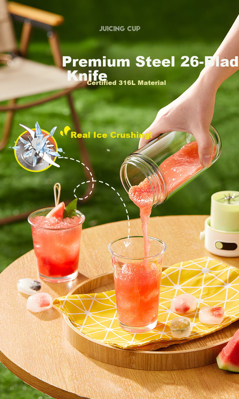 Xike Portable Juicer Double-Layer Glass Insulated Ice-Crushing Juice Cup Small Household Multifunctional Wireless Rechargeable Electric Fruit Blender with Dual Lids GZ4506 4