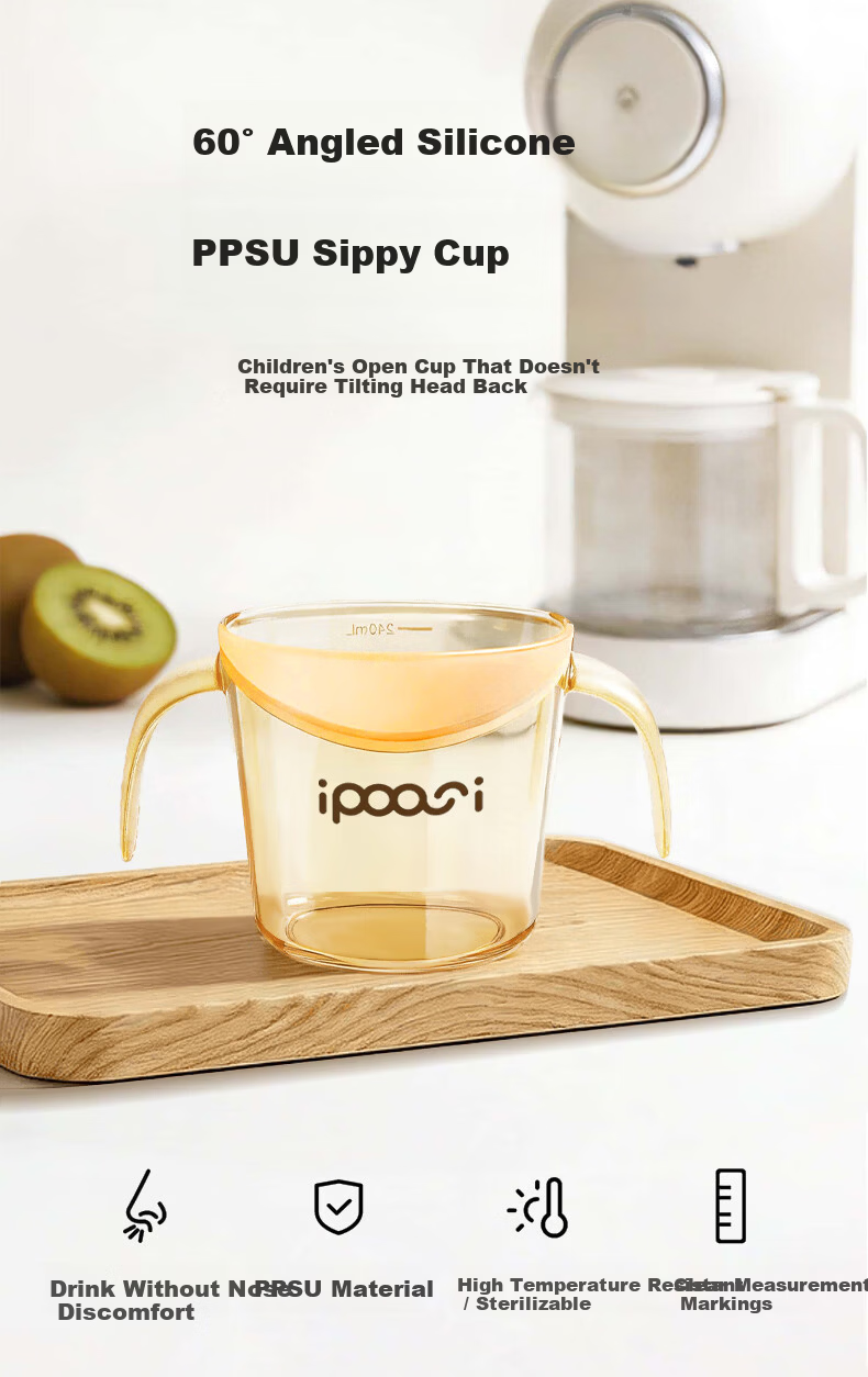 Ipoosi Open-mouth Baby Cup PPSU Sippy Cup for 6+ Months, Durable Toddler Drinking Cup, Anti-fall Children's Water Cup 1