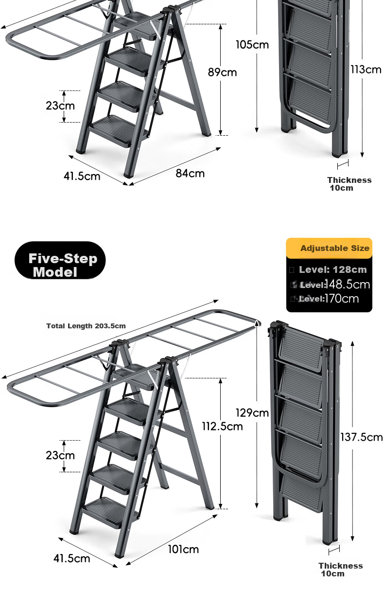 Chuangshuo Household Ladder Clothes Drying Rack Folding Step Ladder Carbon Steel 4-Step Gray 16