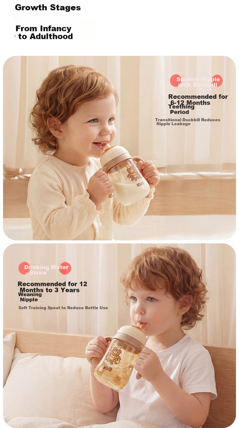 KUB Children's Straw Cup Baby Water Bottle PPSU Training Cup Direct Drinking Baby Bottle Duckbill Warm Brown Bear 210ml 4