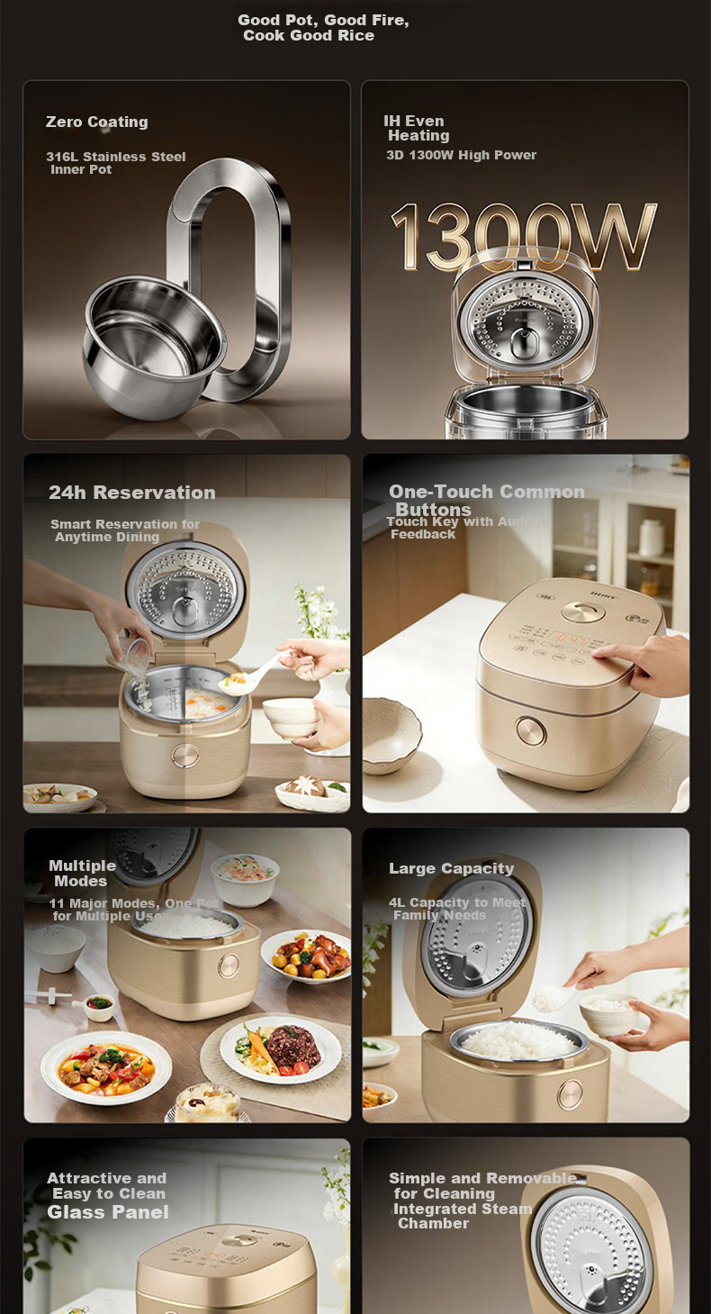 GREE 4-5 Person Rice Cooker 4L IH Heating 316L Stainless Steel Inner Pot Non-Coated Smart Steaming and Cooking Multi-Function Rice Cooker for Home Use - Sprouted Porridge 2