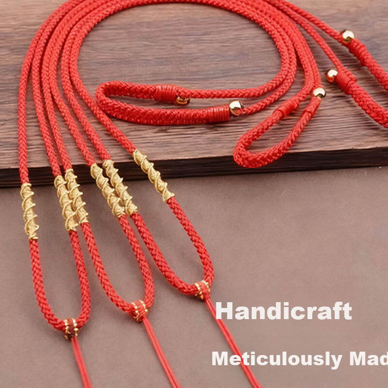 Emei Mountain Crystal Agate Pendant Handwoven Red and Gold Cord Personalized Minimalist Braided Accessories