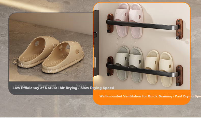 Youqin Walnut Wood Slipper Rack Bathroom Hanging Storage Shelf Wall-Mounted Draining Organizer for Toilet 7