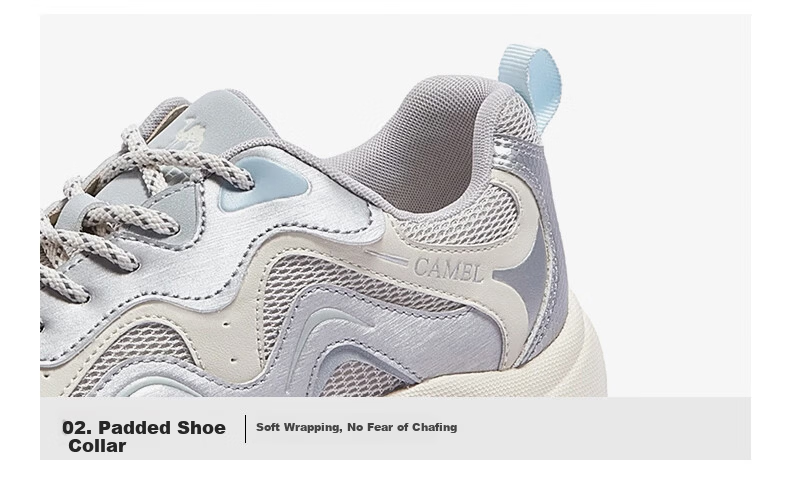 CAMEL Cute Ugly Women's Thick-Soled Sports Shoes Lightweight Versatile Casual Dad Sneakers L26SXG3169 Silver Size 38 14