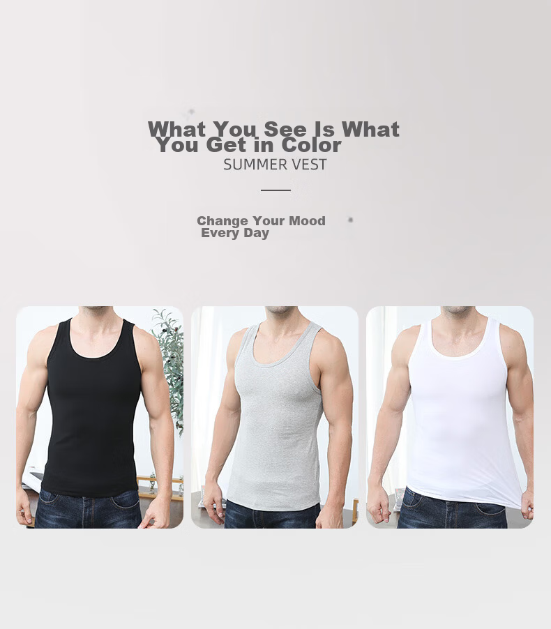 Yuzhaolin Men's Pure Cotton Vest Sleeveless Sports Tank Top Youth All Cotton White Undershirt Spring Summer 14
