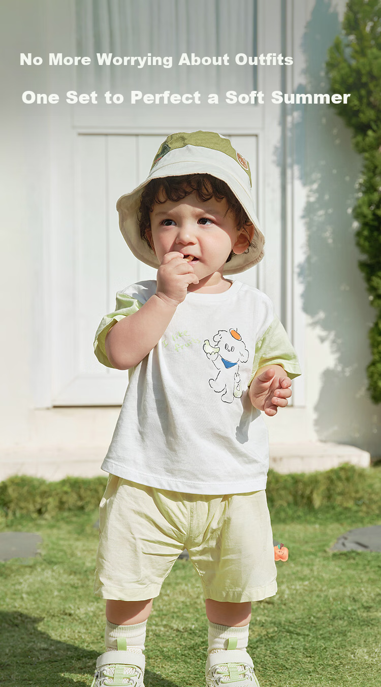 Balabala Baby Short Sleeve Set Infant Summer Outfit 2026 New Boys Girls T-Shirt Pants Cute Fashion 1