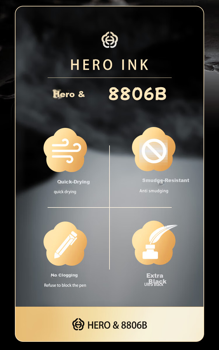 HERO Premium Fountain Pen Ink Extra Black Non-Carbon Dye Type Anti-Clogging High-Grade Fountain Pen Ink 8806B/50ml 2