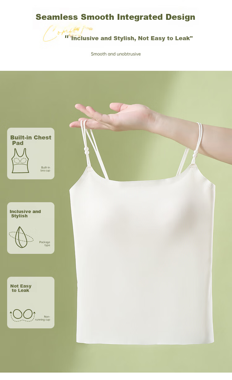 Yiershuang Women's Camisole Tank Top with Camellia Fragrance, Invisible Seamless Bra Pad, Pearl Thin Straps, Basic Backless Underwear 9